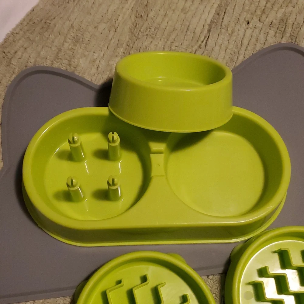 Green Pet Feeding Set Mat Included